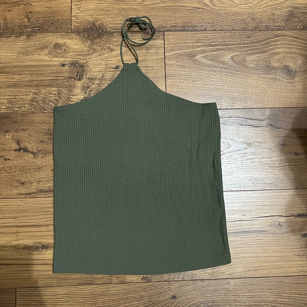 BTFBM green ribbed line top, tie around neck